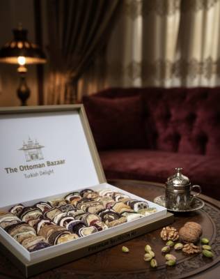 The Ottoman Bazaar - Assorted Turkish Delight Mix Box – Premium Ottoman Sweets with Pistachio, Hazelnut & Fruit Flavors – 1500g Gift Box